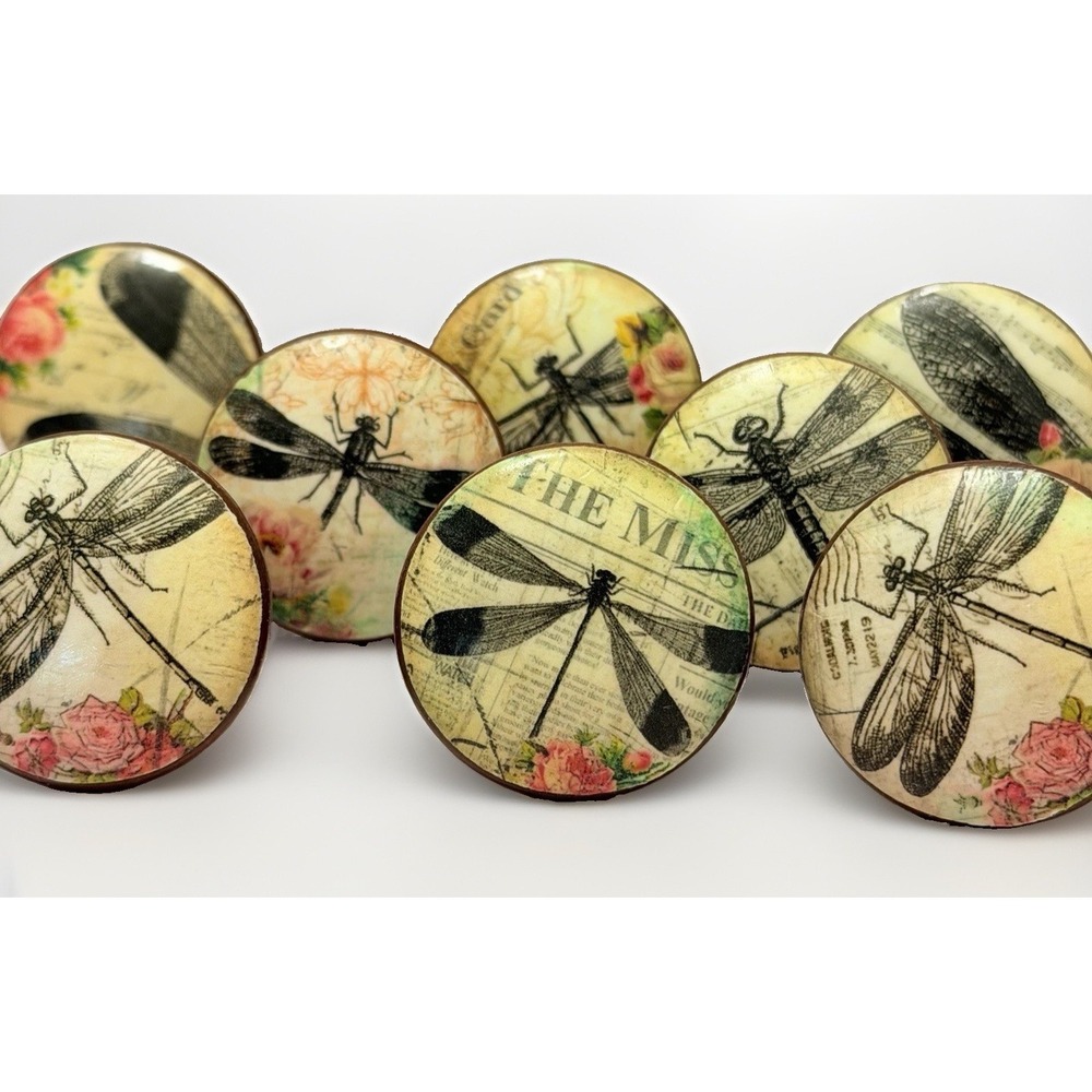 8 PC VTG Drawer Pull Pulls Furniture Knobs French Country Chic Shabby Dragonfly